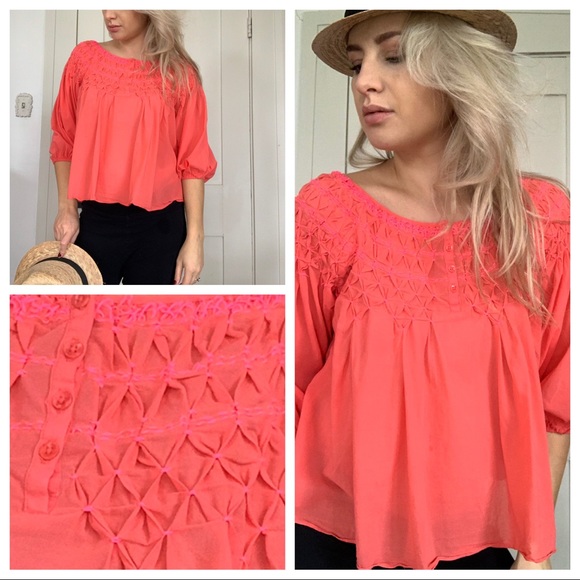 Free People Tops - Free People Pink Smocked Flowy Top Blouse Small